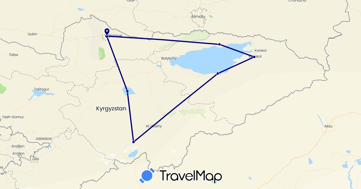 TravelMap itinerary: driving in Kyrgyzstan (Asia)